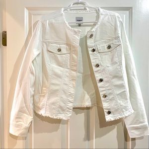 Kenzie white raw edge crop denim jacket